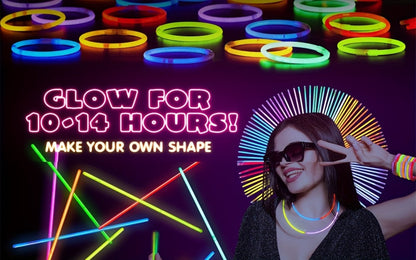 144-Piece 8-Inch Glow Stick Party Pack in Seven Pictured Colors with Bracelet and Necklace Connectors