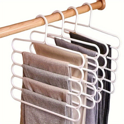 Five-Layer Vertical Pants Hanger Set with Five Blue Multi-Tier Racks for Closet Storage and Scarves