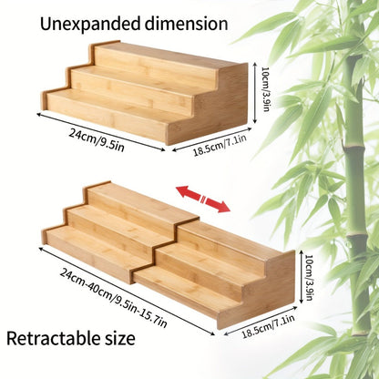 Bamboo Spice Rack Expandable 3-Tier Ladder Rack for Kitchen Cabinet Countertop Storage Organizer Pantry Shelf Display Stand for Spices Jars Bottles