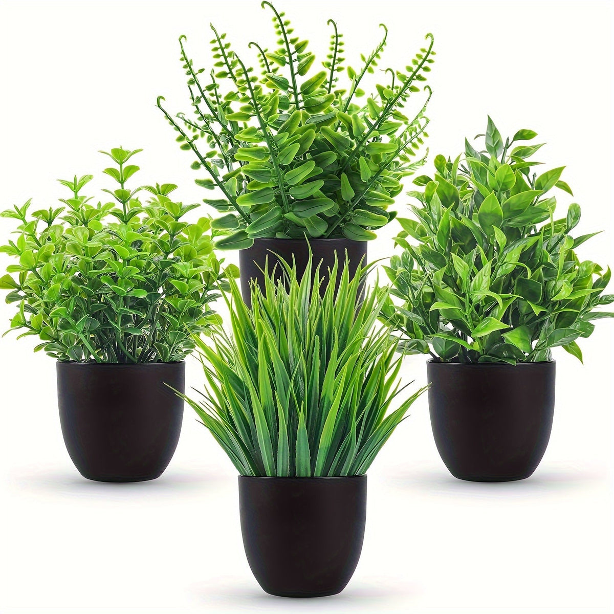 Artificial Plants 4 Pack Small Fake Plants in Black Pots for Bathroom Home Office Desktop for Entryways, Bedrooms and Living Spaces
