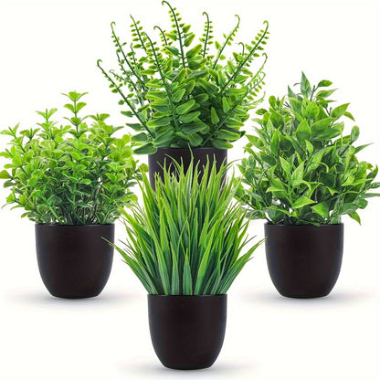 Artificial Plants 4 Pack Small Fake Plants in Black Pots for Bathroom Home Office Desktop for Entryways, Bedrooms and Living Spaces