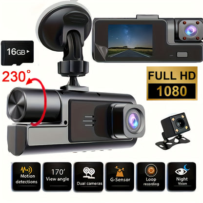 1080P-Labeled Dash Camera with Dual- or Triple-Lens Options, WiFi and 16GB, 32GB or No-Card Bundles