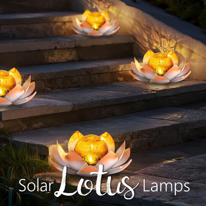 Solar Garden Lights 2-Pack Lotus Stakes with Cracked Glass Globes, Iron Frame and IPX4 Rating