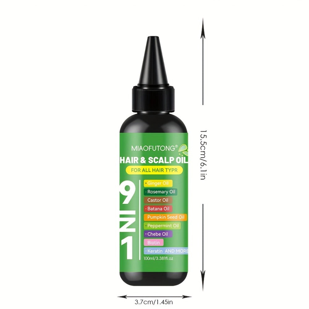 Hair Care Oil 9-in-1 with Turmeric, Rosemary, Castor Oil & Biotin - Deep Hydration, Frizz Control & Smoothness, Plant-Based Squalane, All Hair Types, Men & Women, 100ml