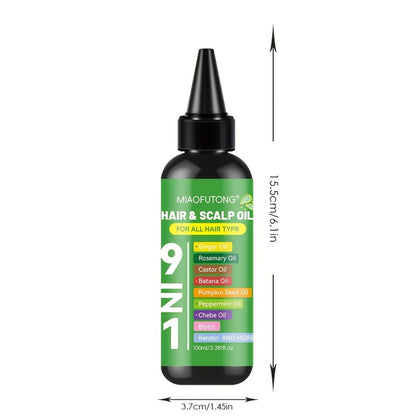Hair Care Oil 9-in-1 with Turmeric, Rosemary, Castor Oil & Biotin - Deep Hydration, Frizz Control & Smoothness, Plant-Based Squalane, All Hair Types, Men & Women, 100ml