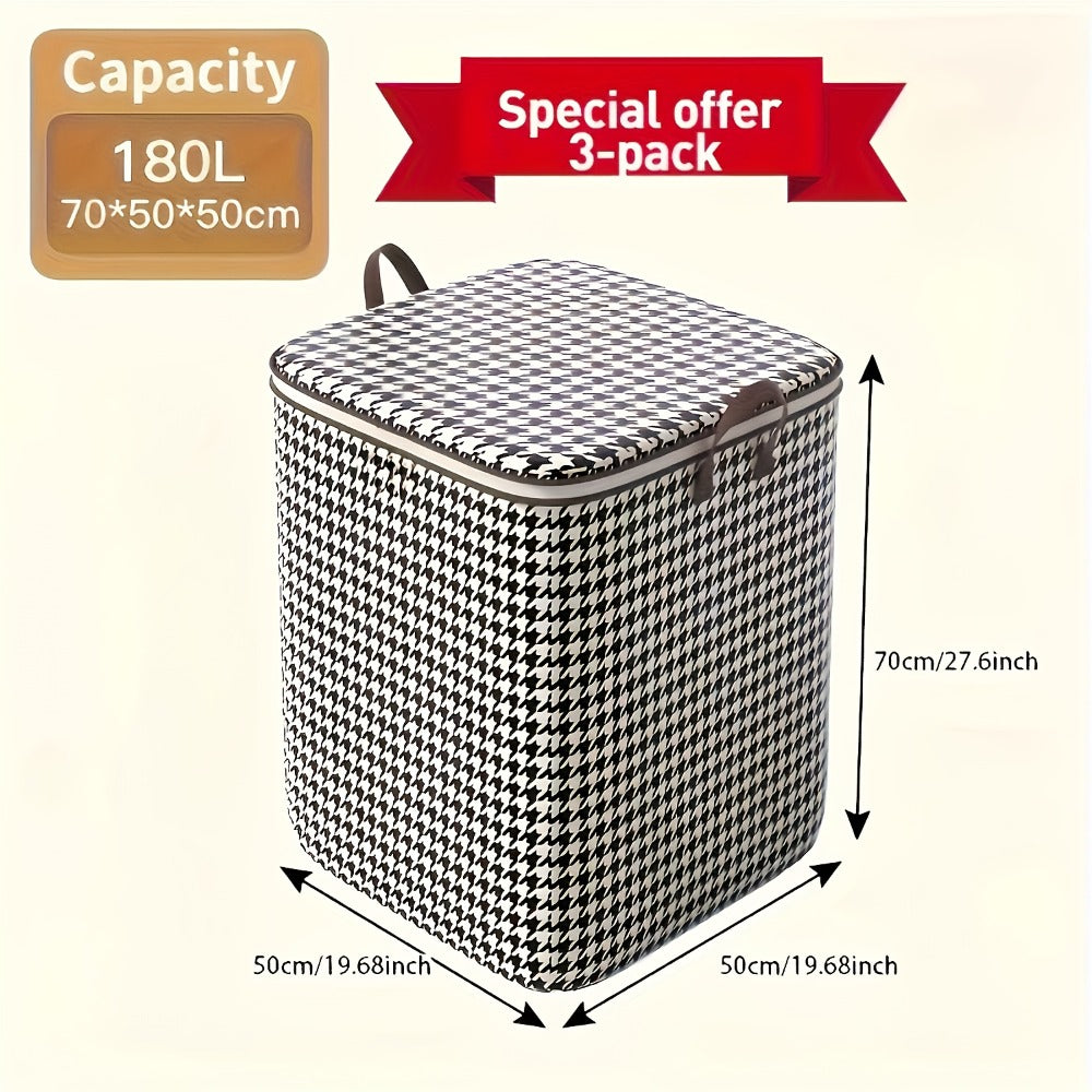 4pcs Large Storage Box Set with Lid & Handle – Black White Checkered, Stackable, Thickened Lining, Double Zipper, Under-Bed & Moving Organizer