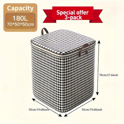 4pcs Large Storage Box Set with Lid & Handle – Black White Checkered, Stackable, Thickened Lining, Double Zipper, Under-Bed & Moving Organizer