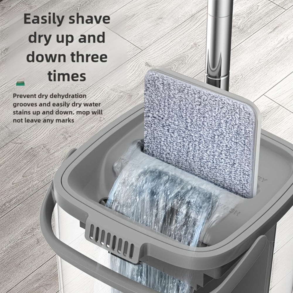 Flat Mop and Bucket Set with 6 Replacement Cloths, 49-Inch Handle and Separate Wash-Dry Chambers