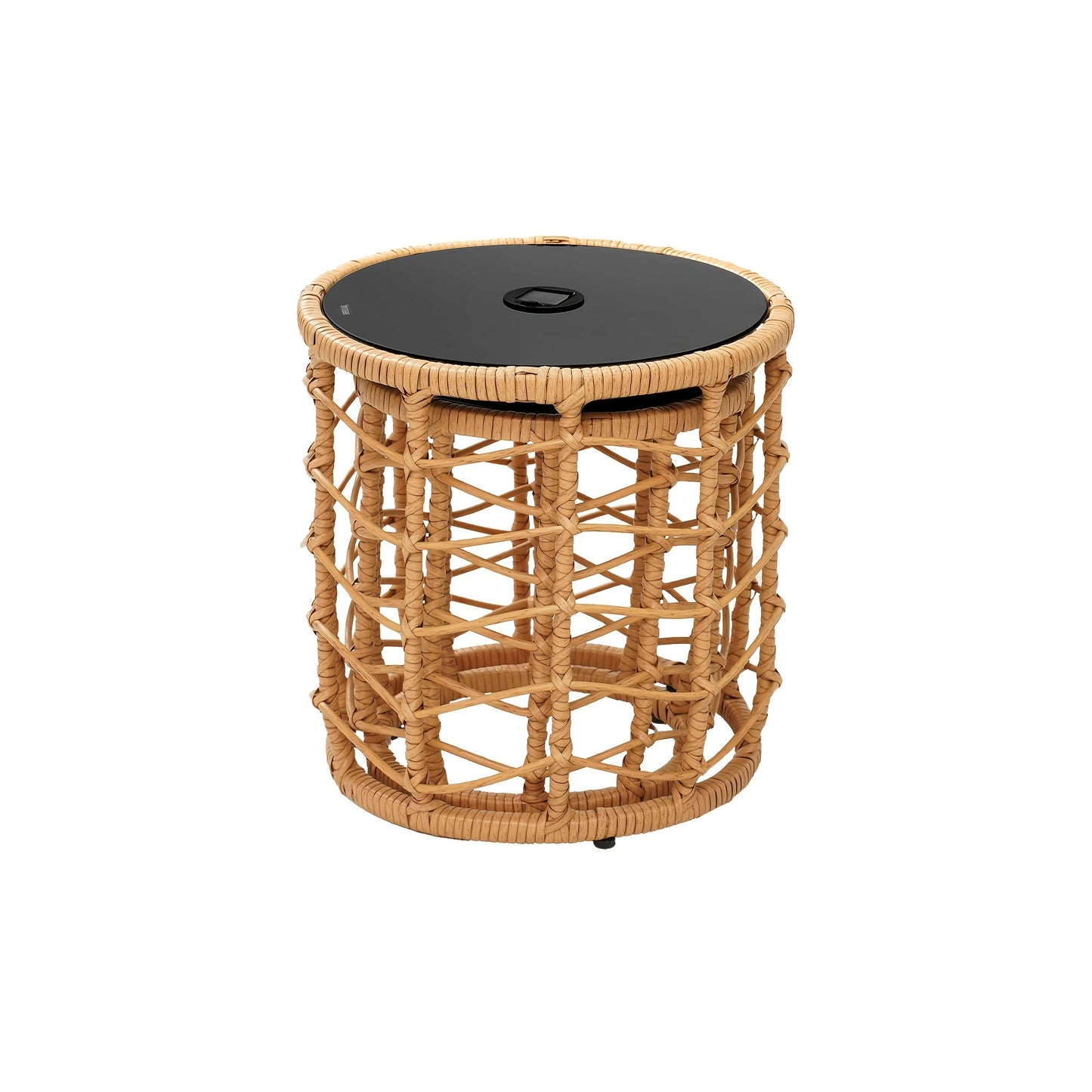 Outdoor Side Table Set of 2 Nesting PE Wicker Frames with Tempered Glass Tops for Patio or Balcony Layouts