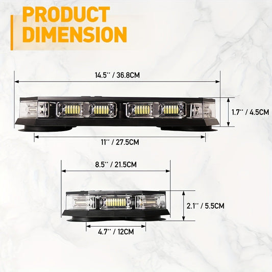 126 LED Roof Strobe Beacon Light Bar IP67 Waterproof Emergency Hazard Flashing Warning Light 12-24V for Construction Vehicles Tow Trucks Snowplow Postal Cars, Amber & Amber/White
