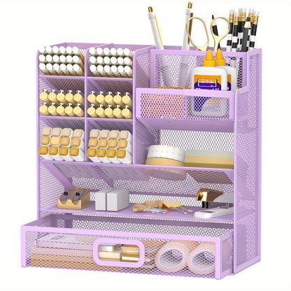 Mesh Desk Organizer with Pull-Out Drawer, Tiered Compartments and Six Color Checkout Options