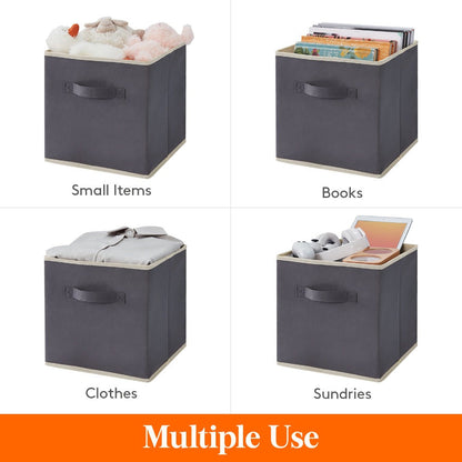 Collapsible Storage Cubes Set of 6 Foldable Fabric Bins Cube Storage Organizer Baskets 11 & 13 Inch Decorative Organizing Bins for Closet Shelf Bedroom Living Room Office