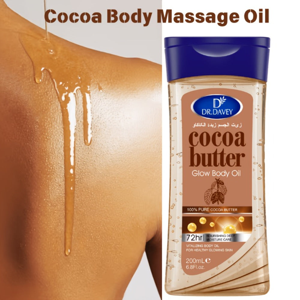 Cocoa Butter Body Oil, Two-Piece Set of 200ml Flip-Top Bottles with Coordinated Brown Labels