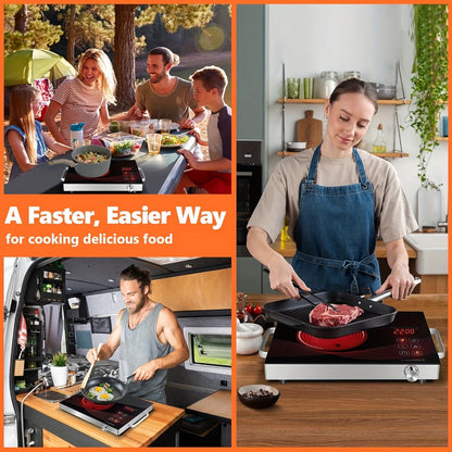 Portable Electric Induction Cooktop 2200W Ceramic Infrared Hot Plate with Adjustable Temperature & Dual Touch Rotation Control – Single Burner Electric Stove for Home Dorm Cooking