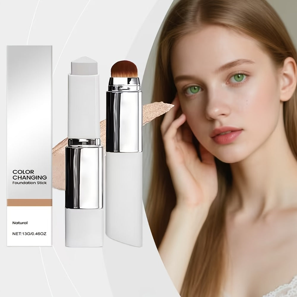Two-Piece Color-Adapting Foundation Stick Set with Built-In Brush, Puff and Three Shade Options
