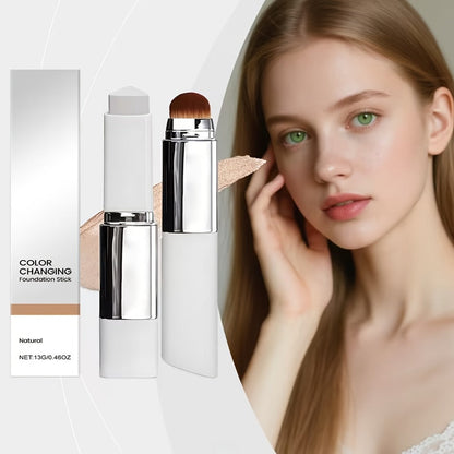 Two-Piece Color-Adapting Foundation Stick Set with Built-In Brush, Puff and Three Shade Options
