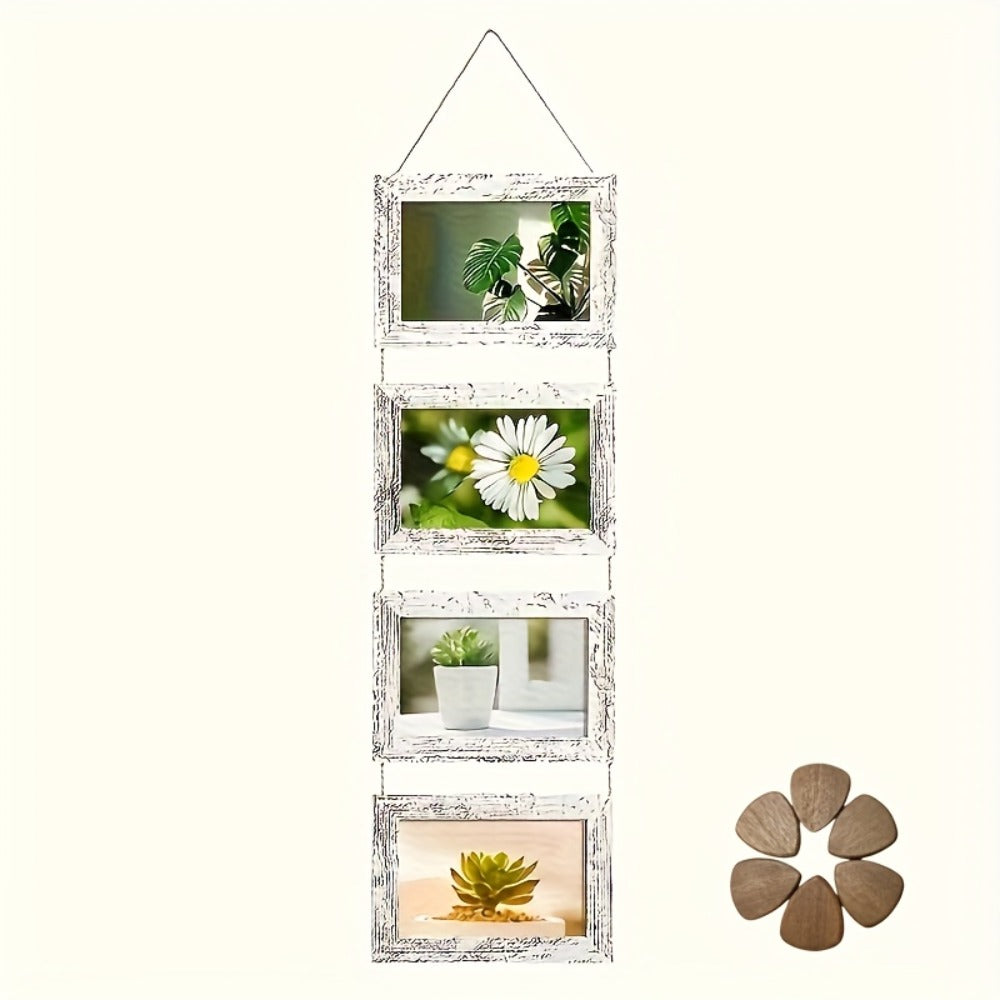 Four-Frame 4 x 6-Inch Hanging Photo Collage with Mats and White or Brown Checkout Color Options
