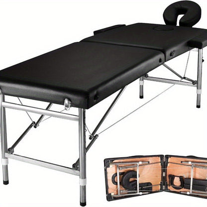 Portable Massage Table Folding Aluminum Frame PU Leather Adjustable Height 3-Section Spa Bed for Lash Extensions Esthetician Tattoo Facial Waxing Home Salon Use with Carrying Bag