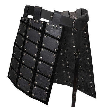 Medieval Costume Waist Armor Panel with Riveted Square Sections, Belt and Dark Brown or Black Checkout Colors