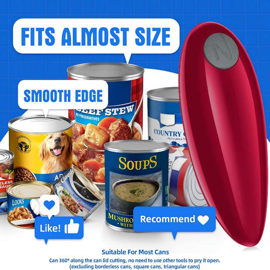 Electric Can Opener Cordless Battery Powered – Smooth Edge Safety, Auto Shut-Off, ABS Material, Easy One-Touch Operation for Elderly, Arthritis & Disabled Hands, Kitchen & Camping