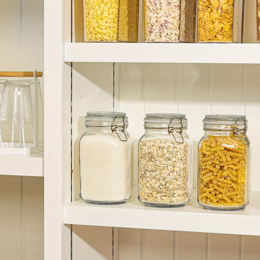 Airtight Glass Storage Jars with Lids 3-Pack 50 OZ, Square Food Canisters for Kitchen Pantry Organization