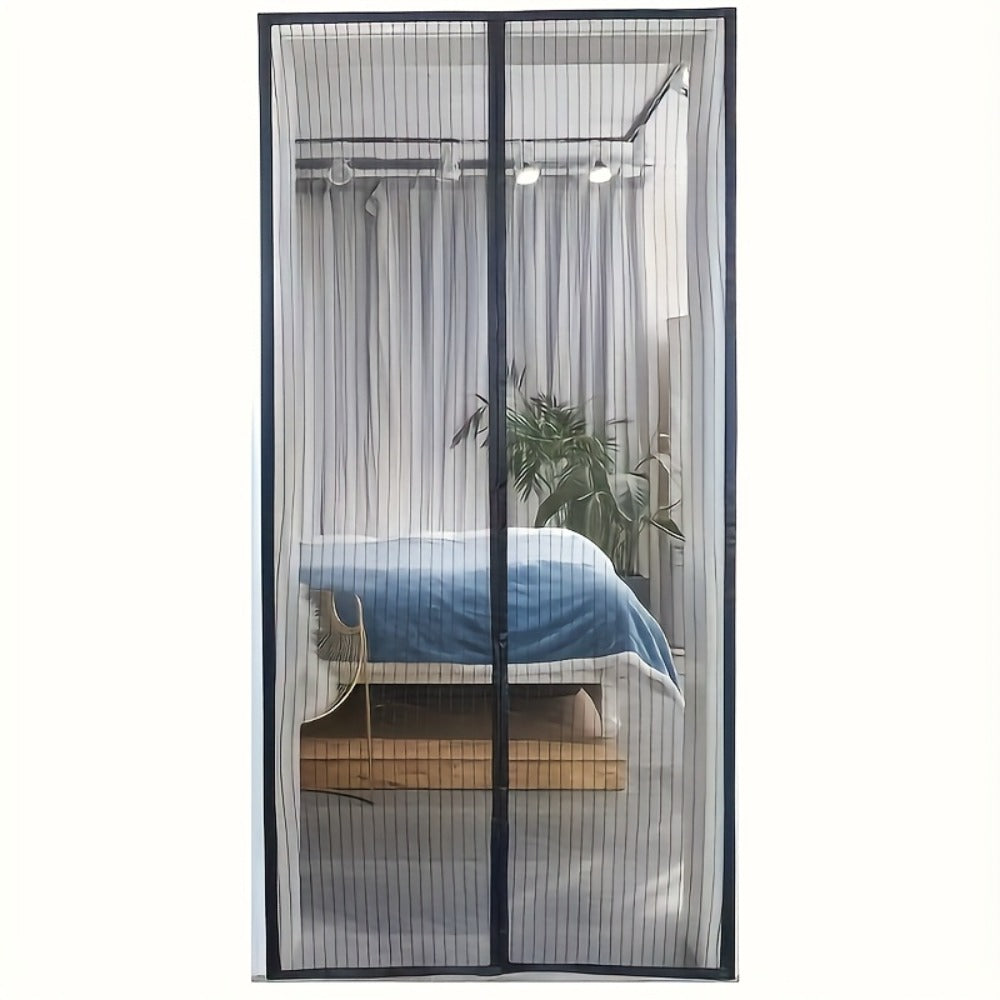 Black Magnetic Screen Door with Mesh Curtain, Metal Frame and Self-Closing Center for 39 x 82 Inch Doorways