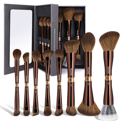 Double-Ended Makeup Brush Set 8-Piece with Storage Box – Premium Aluminum Alloy Handle, 16 Brush Heads for Foundation Blush Contour, Travel-Ready Gift for Women