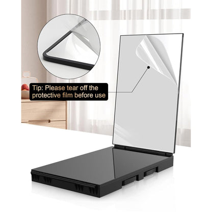 Hair Cutting Mirror 3 Way with LED Light - 360° View Trifold Barber Mirror, Adjustable Height, Door Hang Wall Mount or Tabletop