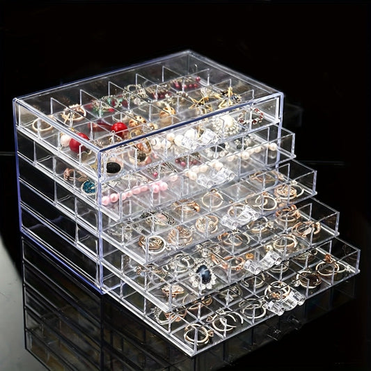 Jewelry Storage Box 5-Layer Drawer Organizer – Transparent Nail Art Accessory Storage Container for Earrings Rings Necklaces Beads 120 Cells