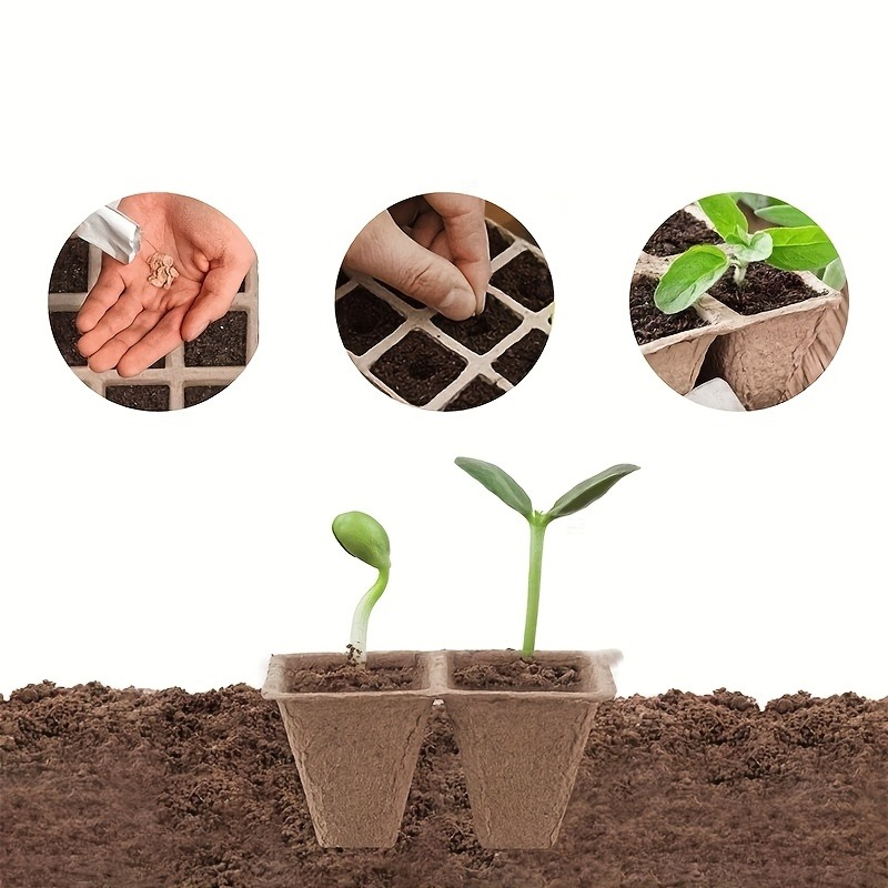 Seed Starter Pot Trays with 100 Small Square Cells, Drainage Openings and Natural Brown Molded Construction