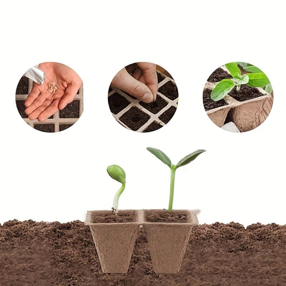 Seed Starter Pot Trays with 100 Small Square Cells, Drainage Openings and Natural Brown Molded Construction
