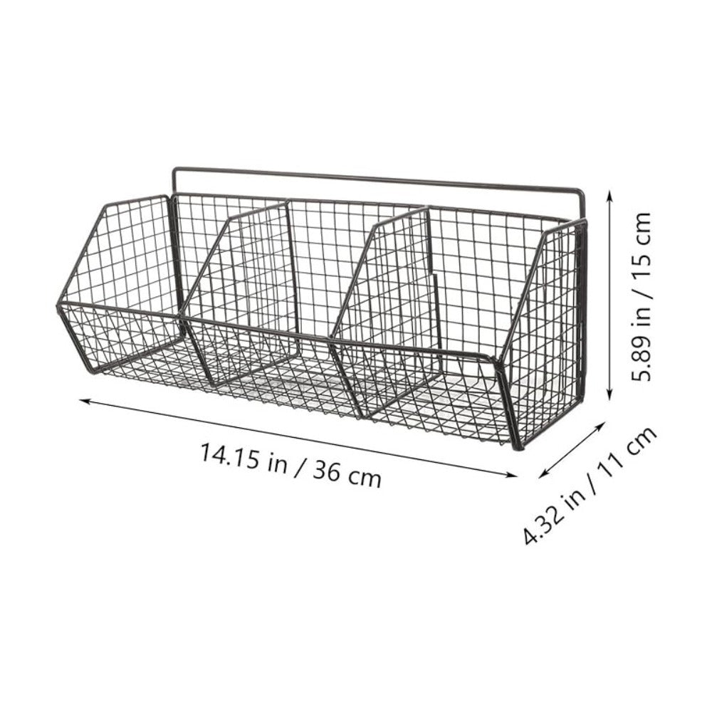 Black Wall-Mounted Wire Storage Basket with Open Front in Two- or Three-Grid Width Options