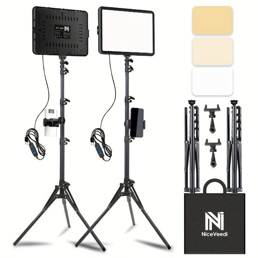 2-Pack LED Video Light Kit with Tripod Stand & Phone Holder | 2800-6500K Dimmable, CRI 97+, USB Powered Studio Lighting for YouTube, Vlogging, Gaming, Streaming & DSLR Photography
