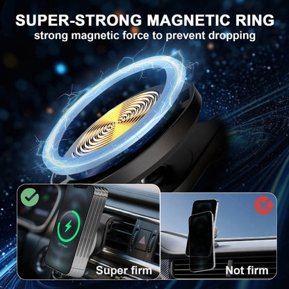15W Magnetic Wireless Charging Car Phone Mount with Vent Clip, Swivel Joint and Black or White Finish