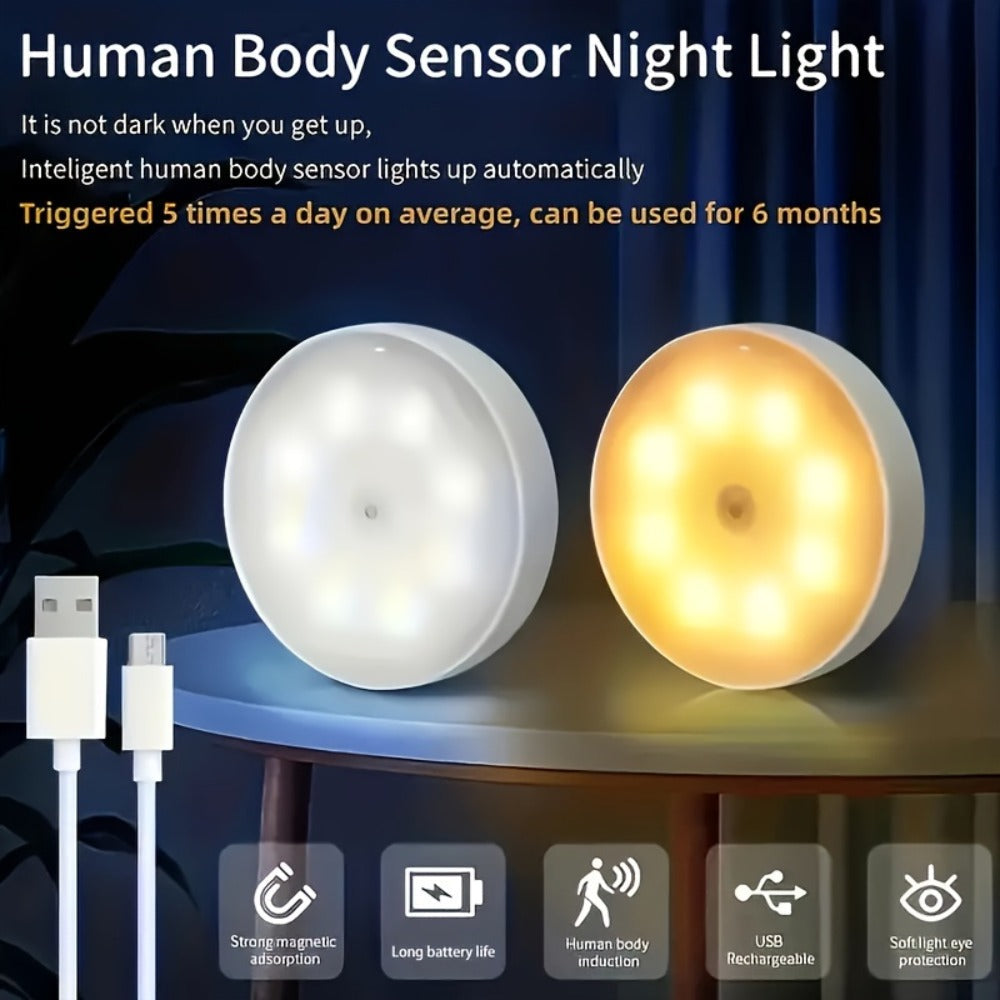 Night Light Motion and Light Sensor 6-Pack with USB Rechargeable Power in Warm White or White LED Options