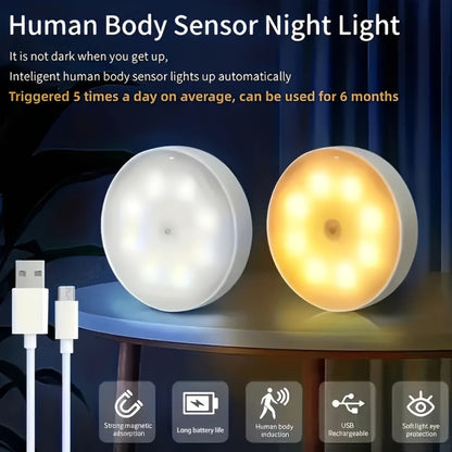Night Light Motion and Light Sensor 6-Pack with USB Rechargeable Power in Warm White or White LED Options
