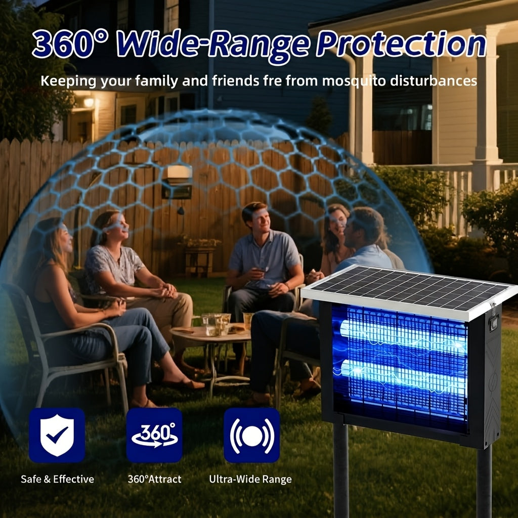 Rectangular Solar Bug Zapper with Blue Grid Light, Panel Top, Ground Stand and Hanging Chain in Black