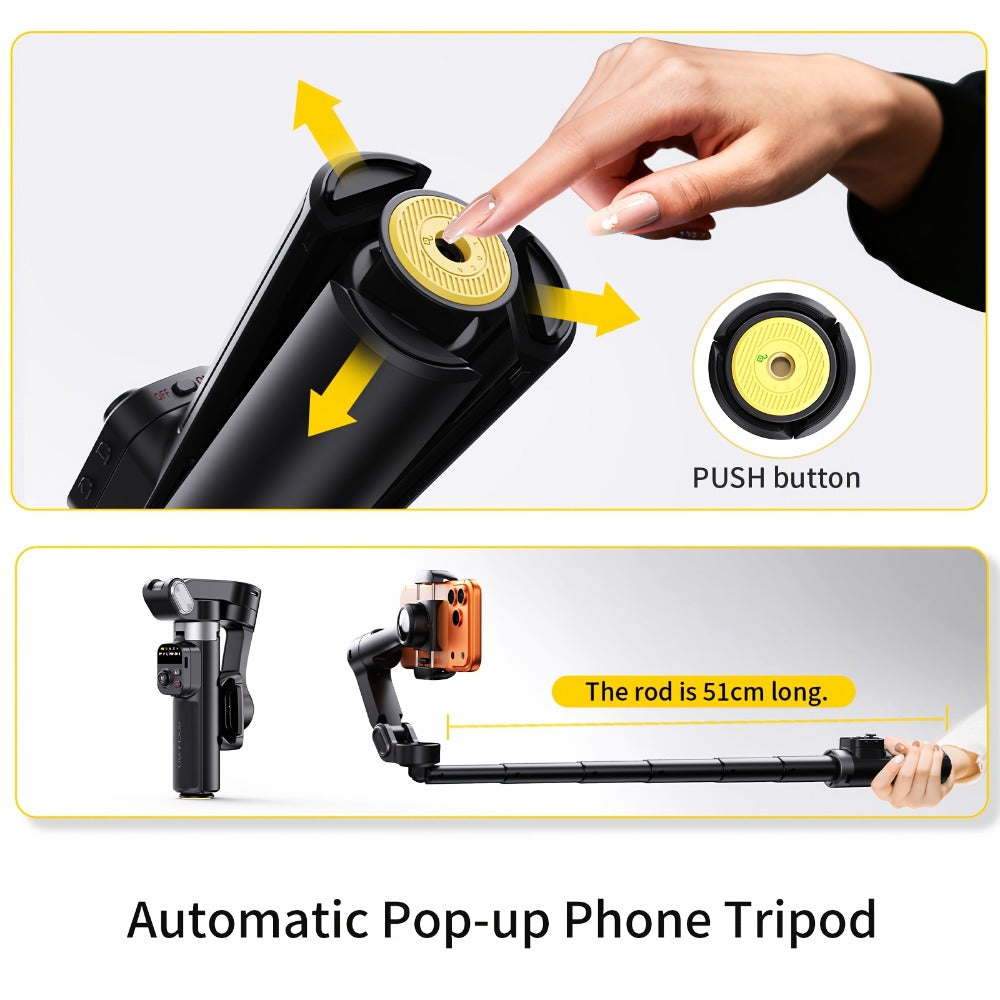 AOCHUAN Foldable 3-Axis Gimbal Stabilizer with Extendable Pole & Panoramic Gesture Control – AI Face Tracking Phone Gimbal, Magnetic Wireless Remote, 360° Rotation for Vlogging, Live Streaming & Travel