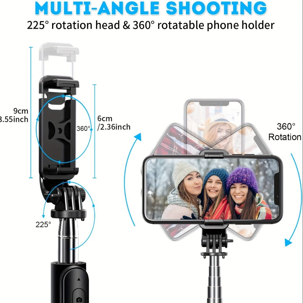 40.55-Inch Foldable Phone Tripod and Selfie Stick with Black Finish, Adjustable Holder and Remote