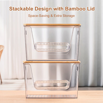 Clear Stackable Trash Bag Roll Dispenser with Bamboo Lid and One-, Two- or Four-Pack Options