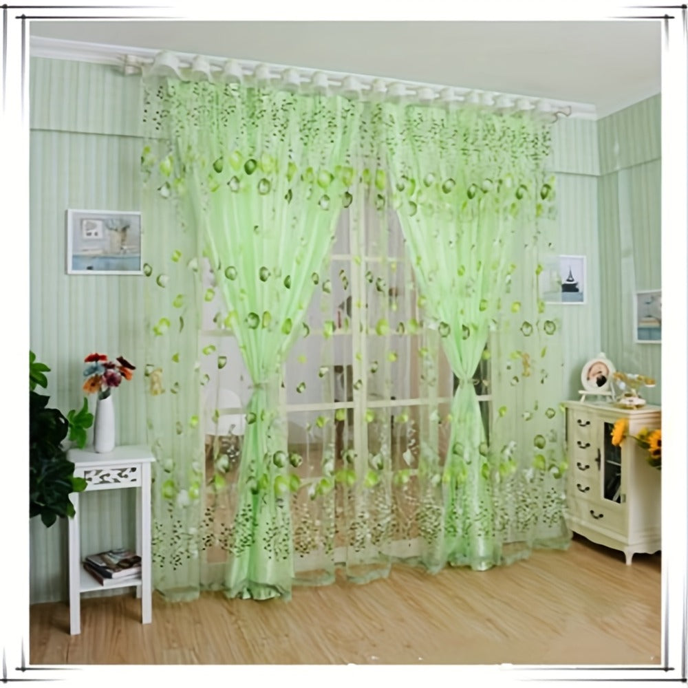 Two-Panel Sheer Tulip Window Curtain Set with Gathered Rod-Pocket Top, 79-Inch Length and Three Colors