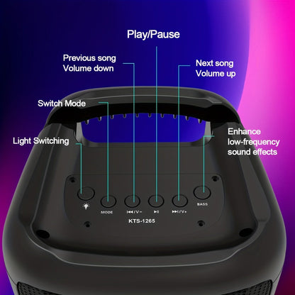 Portable Bluetooth Speaker KTS-1265 with Dual Drivers, RGB, 2400mAh, USB-C and About 4 Hours Playback