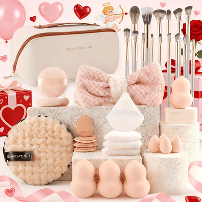 Makeup Brush Set, 36- or 49-Piece Nylon Bristle Collection with Blending Sponges and Expandable Storage Box