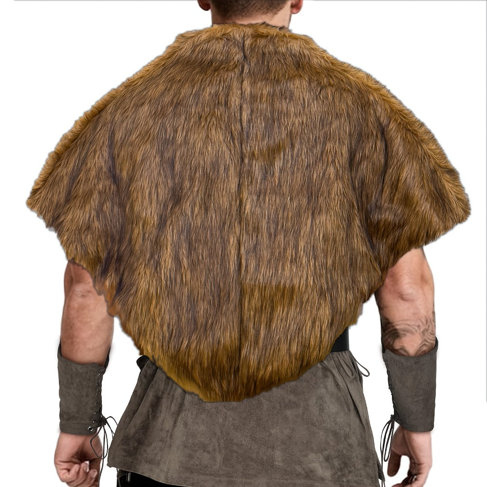 Brown Faux-Fur Costume Shoulder Mantle with Crossed Chest Straps and Pictured 35.4-Inch Width