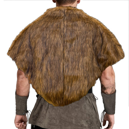 Brown Faux-Fur Costume Shoulder Mantle with Crossed Chest Straps and Pictured 35.4-Inch Width