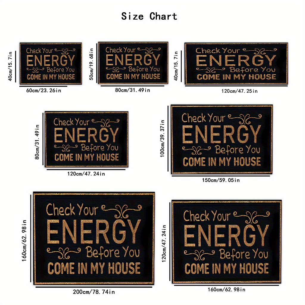 Anti-Slip Doormat Black Gold Lettering Check Energy Before Entry Non-Slip Rug 7mm Thick Indoor Floor Mat for Living Room Kitchen Bathroom Entryway