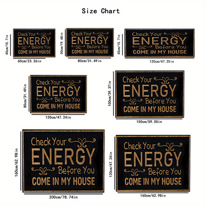 Anti-Slip Doormat Black Gold Lettering Check Energy Before Entry Non-Slip Rug 7mm Thick Indoor Floor Mat for Living Room Kitchen Bathroom Entryway
