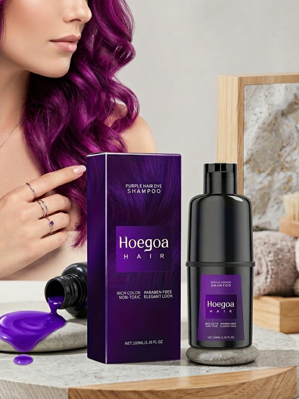 Hair Color Shampoo, Hoegoa Hair 3-in-1 100ml Color Foam with Purple, Black, Red or Brown Options