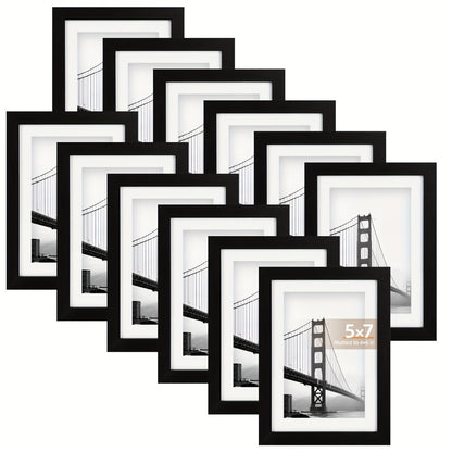 Black Picture Frame Set with 12 or 24 Frames in 4 x 6, 5 x 7 or 8 x 10-Inch Checkout Sizes