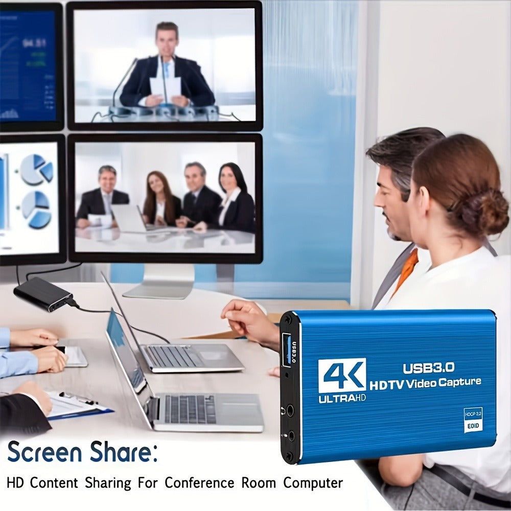 4K USB 3.0 Video Capture Card - 1080P 60fps HD Recorder, 4K UHD 60Hz Input, Compatible with OBS Live Game Streaming, Plug and Play for PC Mac PS5 Xbox Switch